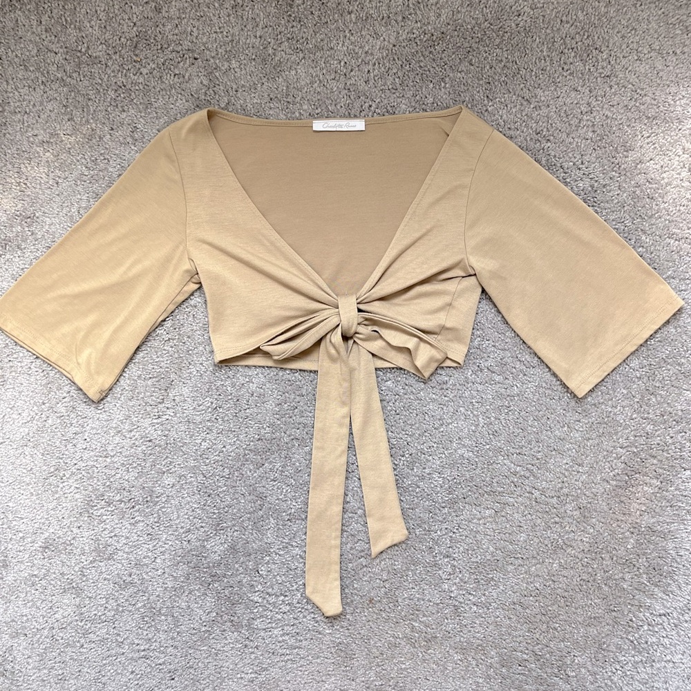Tan Tie-Front Crop Top